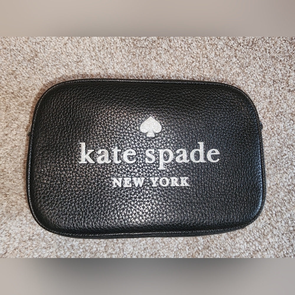 Kate Spade Glitter Camera Black Leather Clutch